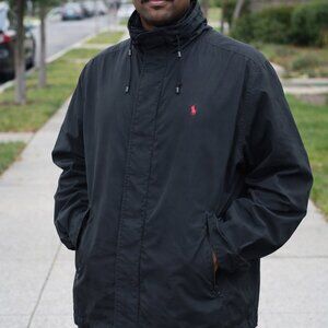 Polo by Ralph Lauren Men's Black with Red Logo and Hidden Hood Vintage 90s SzL